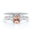 thumbnail image 1 of Dazzling Minimalist 1.75 Carat Pear Cut Affordable Ring, Morganite And Diamond Moissanite Engagement Ring, Unique Wedding Ring, One Matching Band in 10k Solid White Gold, Gift For Her, Bridal Set, 1 of 3