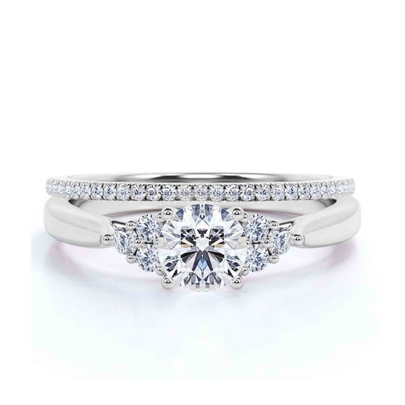 Dazzling Minimalist 1.75 Carat Round Cut, Affordable Diamond Moissanite Engagement Ring, Wedding Gift, One Matching Band In 18K White Gold Plating, Gift For Her, Promise Ring, Anniversary Ring