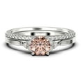thumbnail image 1 of Dazzling Minimalist 1.75 Carat Round Cut, Affordable Morganite And Diamond Moissanite Engagement Ring, Wedding Gift, One Matching Band in 18k White Gold Plating, Gift For Her, Promise Ring, 1 of 3