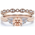thumbnail image 1 of Dazzling Minimalist 1.75 Carat Round Cut, Affordable Morganite And Diamond Moissanite Engagement Ring, Wedding Ring, One Matching Band in 18k Rose Gold Plating Gift For Her, Promise Ring, 1 of 3