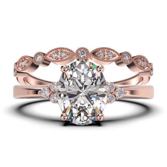 Minimalist 2.00 Carat Oval Cut Moissanite & Diamond Engagement Ring in 10k Rose Gold