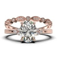 thumbnail image 1 of Dazzling Minimalist 2.00 Carat Oval Cut Diamond Moissanite Engagement Ring, Wedding Ring, One Matching Band in Silver With 18k Rose Gold Plating Gift For Loveria, Promise Ring, 1 of 4