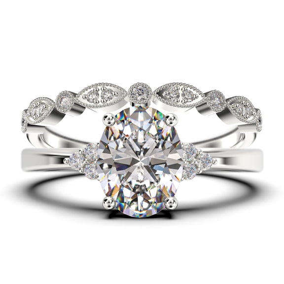 Minimalist 2.00 Carat Oval Cut Moissanite & Diamond Engagement Ring in 925 Sterling Silver with 18k White Gold Plating