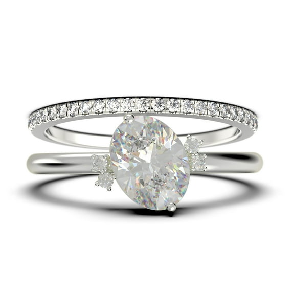Dazzling Minimalist 2.00 Carat Oval Diamond Moissanite Engagement Ring, Wedding Ring, One Matching Band in 925 Sterling Silver With 18k White Gold Plating Gift For Her, Promise Ring