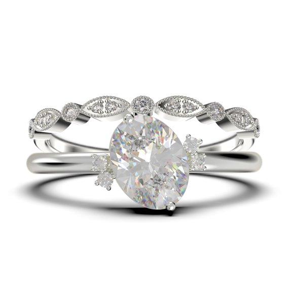 Minimalist 2.00 Carat Oval Cut Moissanite & Diamond Engagement Ring in 925 Sterling Silver with 18k White Gold Plating
