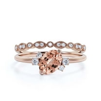 Dazzling Minimalist 2.00 Carat Oval Morganite And Diamond Moissanite Engagement Ring, Wedding Ring, One Matching Band in 925 Sterling Silver With 18k Rose Gold Plating Gift For Her, Promise Ring