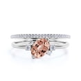 thumbnail image 1 of Dazzling Minimalist 2.00 Carat Oval Morganite And Diamond Moissanite Engagement Ring, Wedding Ring, One Matching Band in 925 Sterling Silver With 18k White Gold Plating Gift For Her, Promise Ring, 1 of 3