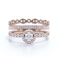 thumbnail image 1 of Dazzling Minimalist 2.00 Catar Round Cut Diamond Moissanite Engagement Ring, Wedding Ring, Two Matching Band in 925 Sterling Silver With 18k Rose Gold Plating Gift For Her, Silver, Halo Trio Ring Set, 1 of 3