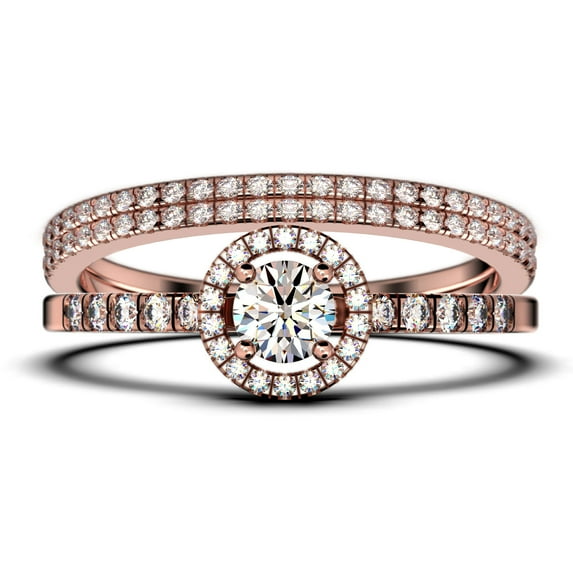 Dazzling Minimalist 2.00 Catar Round Cut Diamond Moissanite Engagement Ring, Wedding Ring, Two Matching Band in 925 Sterling Silver With 18k Rose Gold Plating Gift For Her, Silver