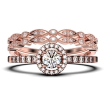 Dazzling Minimalist 2.00 Catar Round Cut Diamond Moissanite Engagement Ring, Wedding Ring, Two Matching Band in 925 Sterling Silver With 18k Rose Gold Plating Gift For Her, Silver