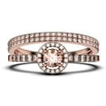 thumbnail image 1 of Dazzling Minimalist 2.00 Catar Round Cut Morganite And Diamond Moissanite Engagement Ring, Wedding Ring, Two Matching Band in 10k Solid Rose Gold, Gift For Her, Silver, Halo Trio Ring Set, 1 of 4