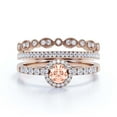 thumbnail image 1 of Dazzling Minimalist 2.00 Catar Round Cut Morganite And Diamond Moissanite Engagement Ring, Wedding Ring, Two Matching Band in 10k Solid Rose Gold, Gift For Her, Silver, Halo Trio Ring Set, 1 of 3