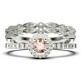 thumbnail image 1 of Dazzling Minimalist 2.00 Catar Round Cut Morganite And Diamond Moissanite Engagement Ring, Wedding Ring, Two Matching Band in 10k Solid White Gold, Gift For Her, Silver, Halo Trio Ring Set, 1 of 4