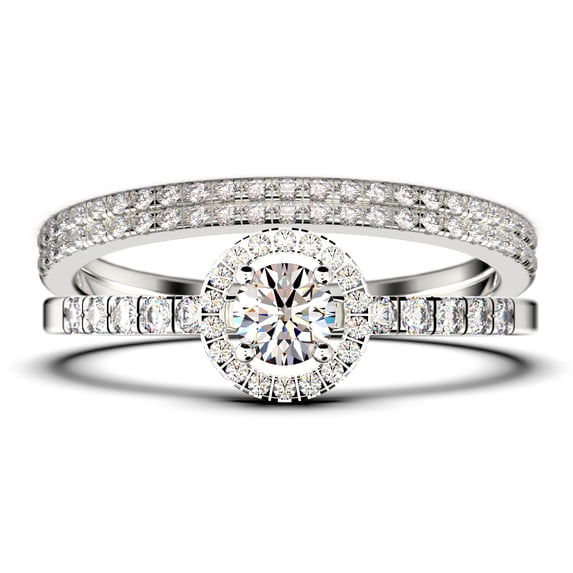 Dazzling Minimalist 2.00 Catar Round Diamond Moissanite Engagement Ring, Wedding Ring, Two Matching Band in 925 Sterling Silver With 18k White Gold Plating Gift For Her, Silver