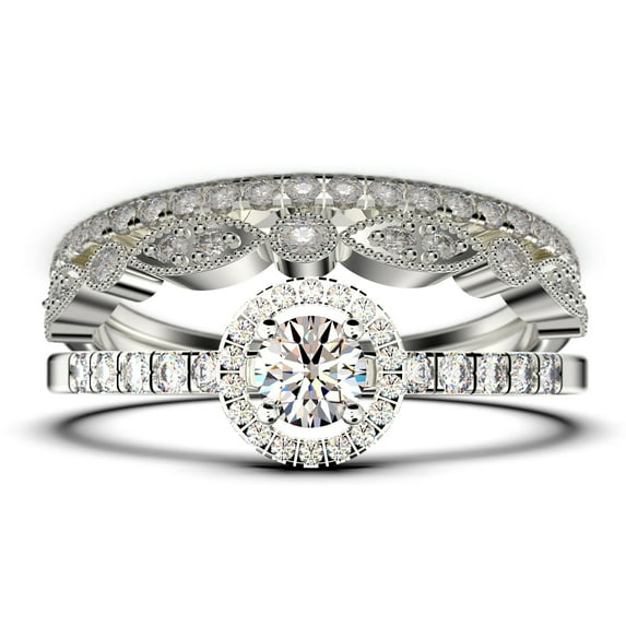 Dazzling Minimalist 2.00 Catar Round Diamond Moissanite Engagement Ring, Wedding Ring, Two Matching Band in 925 Sterling Silver With 18k White Gold Plating Gift For Her, Silver