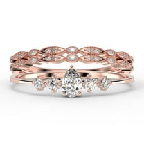 Dazzling Minimalist 2.05 Carat Pear Cut Diamond Moissanite Classic Engagement Ring, Affordable Wedding Ring in 925 Sterling Silver With 18k Rose Gold Plating, Trio Set, Matching Band