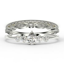 Dazzling Minimalist 2.05 Carat Pear Cut Diamond Moissanite Classic Engagement Ring, Affordable Wedding Ring in 925 Sterling Silver With 18k White Gold Plating, Trio Set, Matching Band