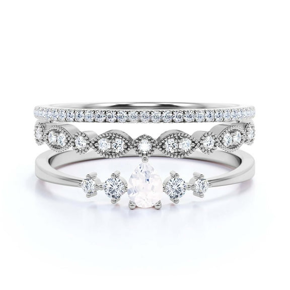 Dazzling Minimalist 2.05 Carat Pear Cut Diamond Moissanite Classic Engagement Ring, Affordable Wedding Ring In 925 Sterling Silver With 18K White Gold Plating Gift For Her, Trio Set, Matching Band