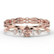 Dazzling Minimalist 2.05 Carat Pear Cut Morganite And Diamond Moissanite Classic Engagement Ring, Affordable Wedding Ring in 10k Solid Rose Gold, Gift For Her, Promise Ring, Trio Set, Matching Band