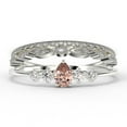 thumbnail image 1 of Dazzling Minimalist 2.05 Carat Pear Cut Morganite And Diamond Moissanite Classic Engagement Ring, Affordable Wedding Ring In 925 Sterling Silver With 18K White Gold Plating, Trio Set, Matching Band, 1 of 4
