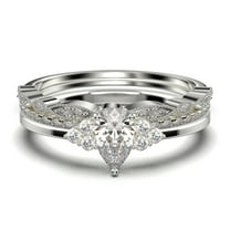 Dazzling Minimalist 2.25 Carat Pear Cut Affordable Ring, Diamond Moissanite Engagement Ring, Unique Wedding Ring, Two Matching Band in 10k Solid White Gold, Gift For Her, Trio Set