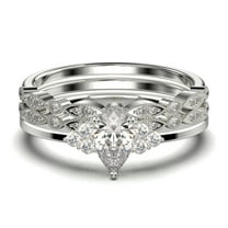 Dazzling Minimalist 2.25 Carat Pear Cut Affordable Ring, Diamond Moissanite Engagement Ring, Unique Wedding Ring, Two Matching Band in 10k Solid White Gold, Gift For Her, Trio Set