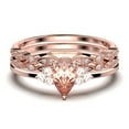 thumbnail image 1 of Dazzling Minimalist 2.25 Carat Pear Cut Affordable Ring, Morganite And Diamond Moissanite Engagement Ring, Unique Wedding Ring, Two Matching Band in 10k Solid Rose Gold, Gift For Her, Trio Set, 1 of 4