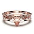 thumbnail image 1 of Dazzling Minimalist 2.25 Carat Pear Cut Affordable Ring, Morganite And Diamond Moissanite Engagement Ring, Unique Wedding Ring, Two Matching Band in 10k Solid Rose Gold, Gift For Her, Trio Set, 1 of 4
