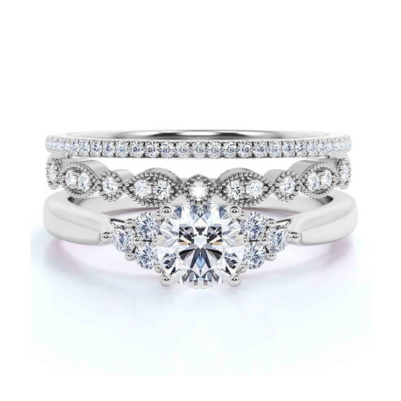 Dazzling Minimalist 2.25 Carat Round Cut, Affordable Diamond Moissanite Engagement Ring, Wedding Gift, Two Matching Band in 18k White Gold Plating, Gift For Her, Promise Ring, Anniversary Ring