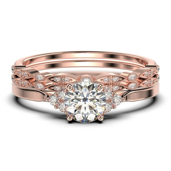 Dazzling Minimalist 2.25 Carat Round Cut, Affordable Diamond Moissanite Engagement Ring, Wedding Ring, Two Matching Band in 10k Solid Rose Gold, Gift For Her, Promise Ring