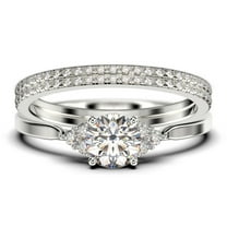 Dazzling Minimalist 2.25 Carat Round Cut, Affordable Diamond Moissanite Engagement Ring, Wedding Ring, Two Matching Band in 10k Solid White Gold, Gift For Her, Promise Ring