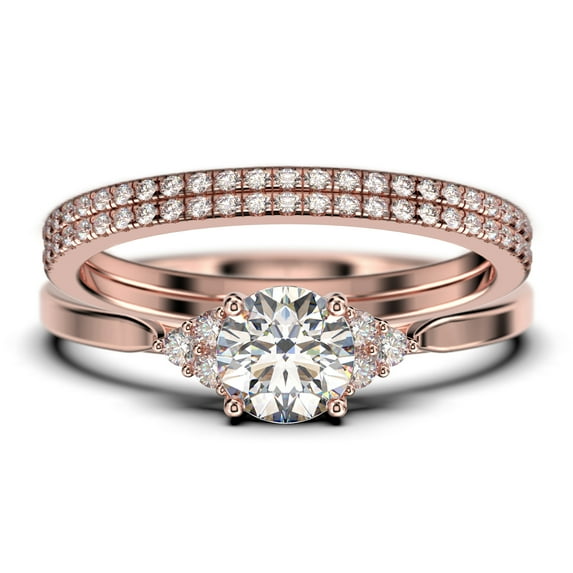 Dazzling Minimalist 2.25 Carat Round Cut, Affordable Diamond Moissanite Engagement Ring, Wedding Ring, Two Matching Band in 18k Rose Gold Plating Gift For Her, Promise Ring