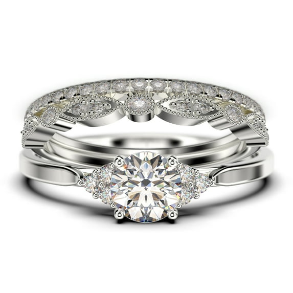 Dazzling Minimalist 2.25 Carat Round Cut, Affordable Diamond Moissanite Engagement Ring, Wedding Ring, Two Matching Band In 10K Solid White Gold, Gift For Her, Promise Ring