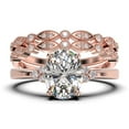 thumbnail image 1 of Dazzling Minimalist 2.50 Carat Oval Cut Diamond Moissanite Engagement Ring, Classic Wedding Ring, Two Matching Band in 10k Solid Rose Gold, Gift For Loveria, Promise Ring, 1 of 4