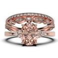 thumbnail image 1 of Dazzling Minimalist 2.50 Carat Oval Cut Morganite And Diamond Moissanite Engagement Ring, Wedding Ring, Two Matching Band in Silver With 18k Rose Gold Plating Gift For Loveria, Promise Ring, 1 of 4