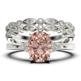 thumbnail image 1 of Dazzling Minimalist 2.50 Carat Oval Cut Morganite And Diamond Moissanite Engagement Ring, Wedding Ring, Two Matching Band in Silver With 18k White Gold Plating Gift For Loveria, Promise Ring, 1 of 4