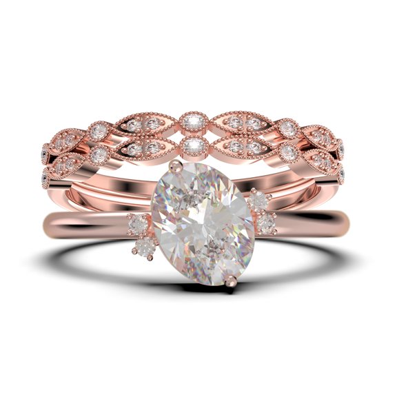 Minimalist 2.50 Carat Oval Cut Moissanite & Diamond Engagement Ring in 925 Sterling Silver with 18k Rose Gold Plating