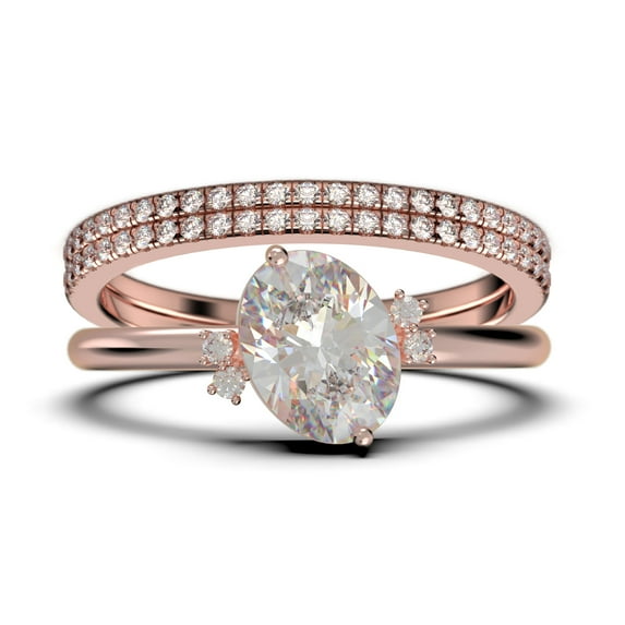 Dazzling Minimalist 2.50 Carat Oval Diamond Moissanite Engagement Ring, Wedding Ring, Two Matching Band in 925 Sterling Silver With 18k Rose Gold Plating Gift For Her, Promise Ring