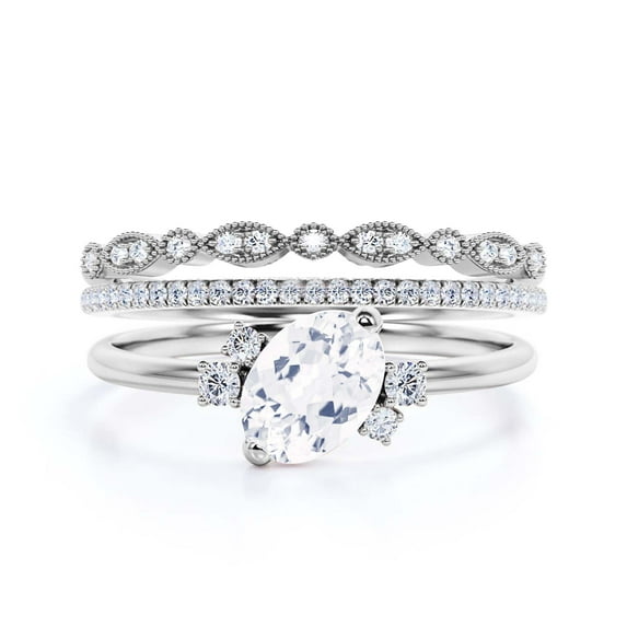 Dazzling Minimalist 2.50 Carat Oval Diamond Moissanite Engagement Ring, Wedding Ring, Two Matching Band In 925 Sterling Silver With 18K White Gold Plating Gift For Her, Promise Ring Anniversary Gift