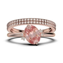 Dazzling Minimalist 2.50 Carat Oval Morganite And Diamond Moissanite Engagement Ring, Wedding Ring, Two Matching Band in 925 Sterling Silver With 18k Rose Gold Plating Gift For Her, Promise Ring