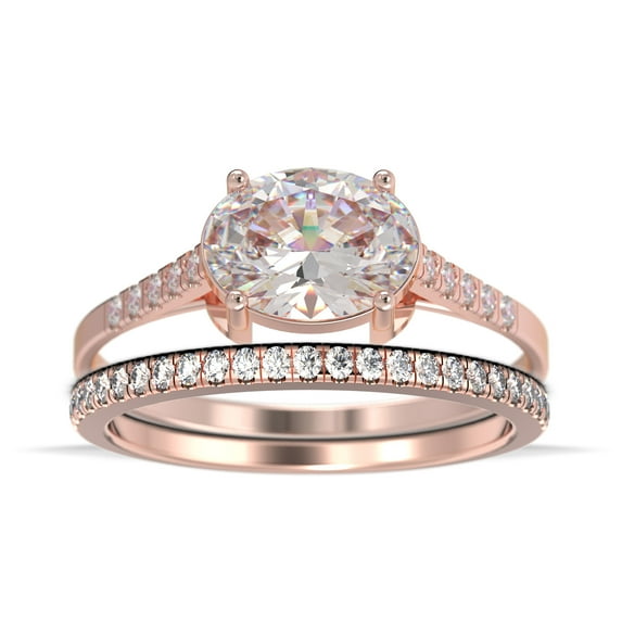 Dazzling Minimalist Art Deco 2.00 Carat Oval Cut Diamond Moissanite Unique Engagement Ring, Wedding Ring, One Matching Band in 10k Solid Rose Gold, Gift For Woman, Promise Ring