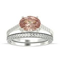 thumbnail image 1 of Dazzling Minimalist Art Deco 2.00 Carat Oval Cut Morganite And Diamond Moissanite Unique Engagement Ring, Wedding Ring, One Matching Band in 10k Solid White Gold, Gift For Woman, Promise Ring, 1 of 3