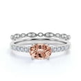 thumbnail image 1 of Dazzling Minimalist Art Deco 2.00 Carat Oval Cut Morganite And Diamond Moissanite Unique Engagement Ring, Wedding Ring, One Matching Band In 10K Solid White Gold, Gift For Woman, Promise Ring, 1 of 3