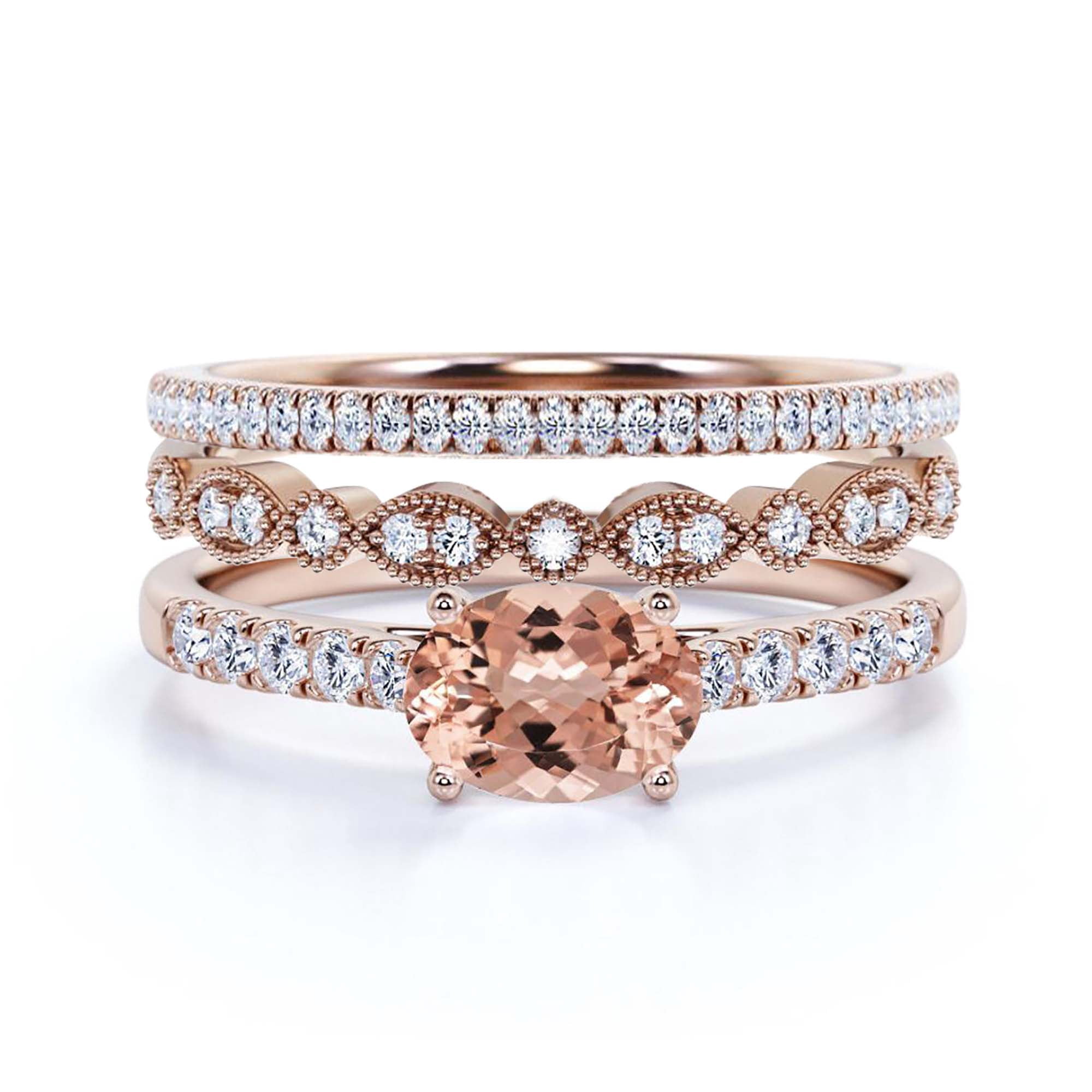 Dazzling Minimalist Art Deco 2.50 Carat Oval Cut Morganite And Diamond ...