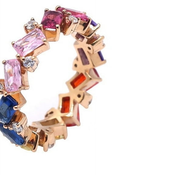 Dazzling Moissanite & Tourmaline Eternity Ring in Yellow Gold Plated Sterling Silver - Brand New! Ideal Gift for Loved Ones