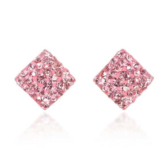 Dazzling Pink Square Shaped Cubic Zirconia Encrusted Stud Earrings