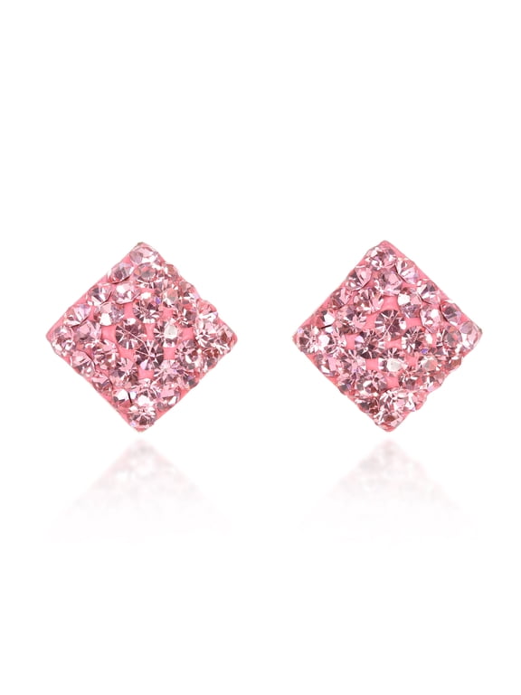 Dazzling Pink Square Shaped Cubic Zirconia Encrusted Stud Earrings