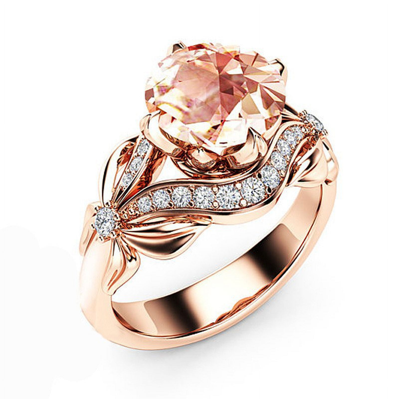 Metal Ring With Roses New Dazzling Rose Gold Color Metal Flower Round Rose Stone Ring Luxury ...