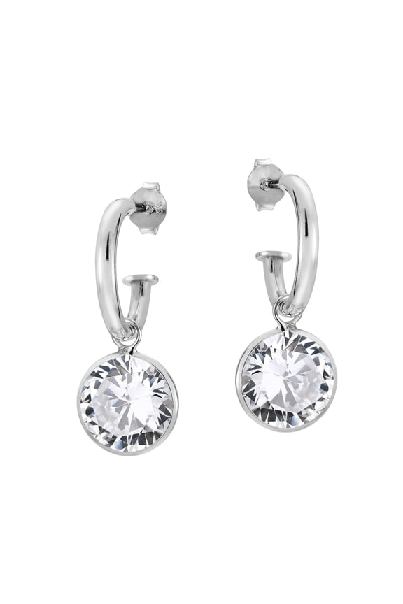 Dazzling Round Cubic Zirconia Dangle Sterling Silver Half Hoop Earrings