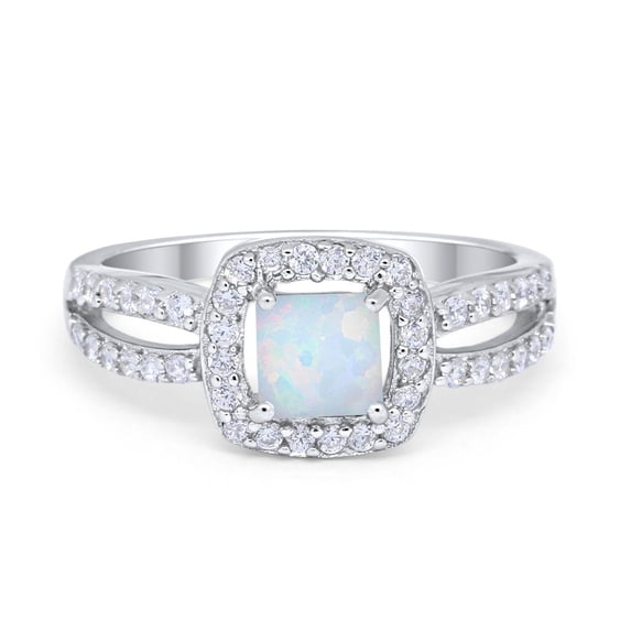 Dazzling Split Shank Ring Lab Created White Opal 925 Sterling Silver Size 4